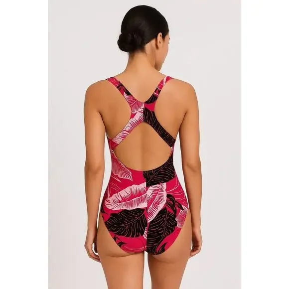 Speedo One Piece Swimsuit Size 12 Pink Tropical Print Racerback - Picture 4 of 12